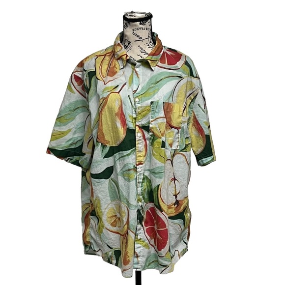 H&M Men’s Vintage Tropical Fruit Print Shirt – Hawaiian Button-Up Summer XL - Picture 2 of 10